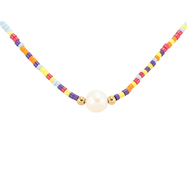 Кольє Xuping ТТМ Stainless Steel колір Родій «Нитка різнокольорового бісеру з перлиною» довжина 42-48см х 2мм фото №1