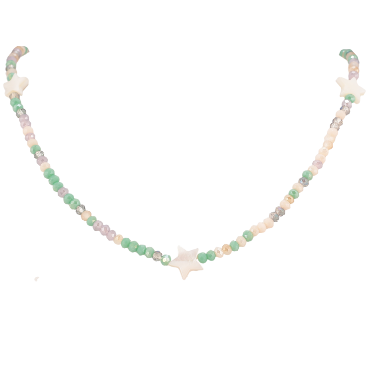 Кольє Xuping ТТМ Stainless Steel колір Родій «Нитка різнокольорового бісеру з зірками» довжина 42-47см х 3мм фото №19