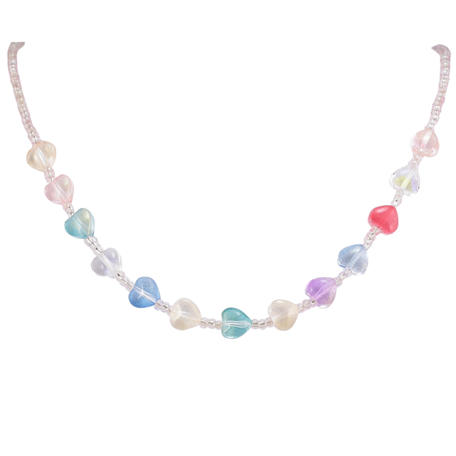 Кольє Xuping ТТМ Stainless Steel колір Родій «Нитка бісеру з різнокольоровими сердечками» довжина 40-46см х 2-6мм фото №1