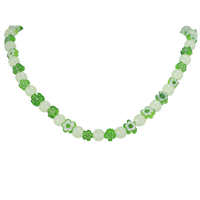 Кольє Xuping ТТМ Stainless Steel колір Родій «Зелено-білі намистини» довжина 40-45см х 2-8мм фото №1