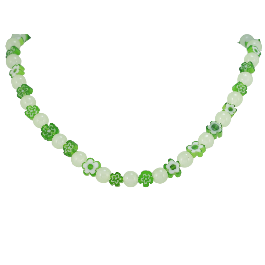 Кольє Xuping ТТМ Stainless Steel колір Родій «Зелено-білі намистини» довжина 40-45см х 2-8мм фото №1