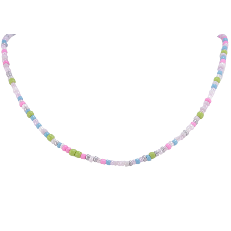 Кольє Xuping ТТМ Stainless Steel колір Родій «Нитка різнокольорового бісеру» довжина 41-46см х 2.5мм фото №1