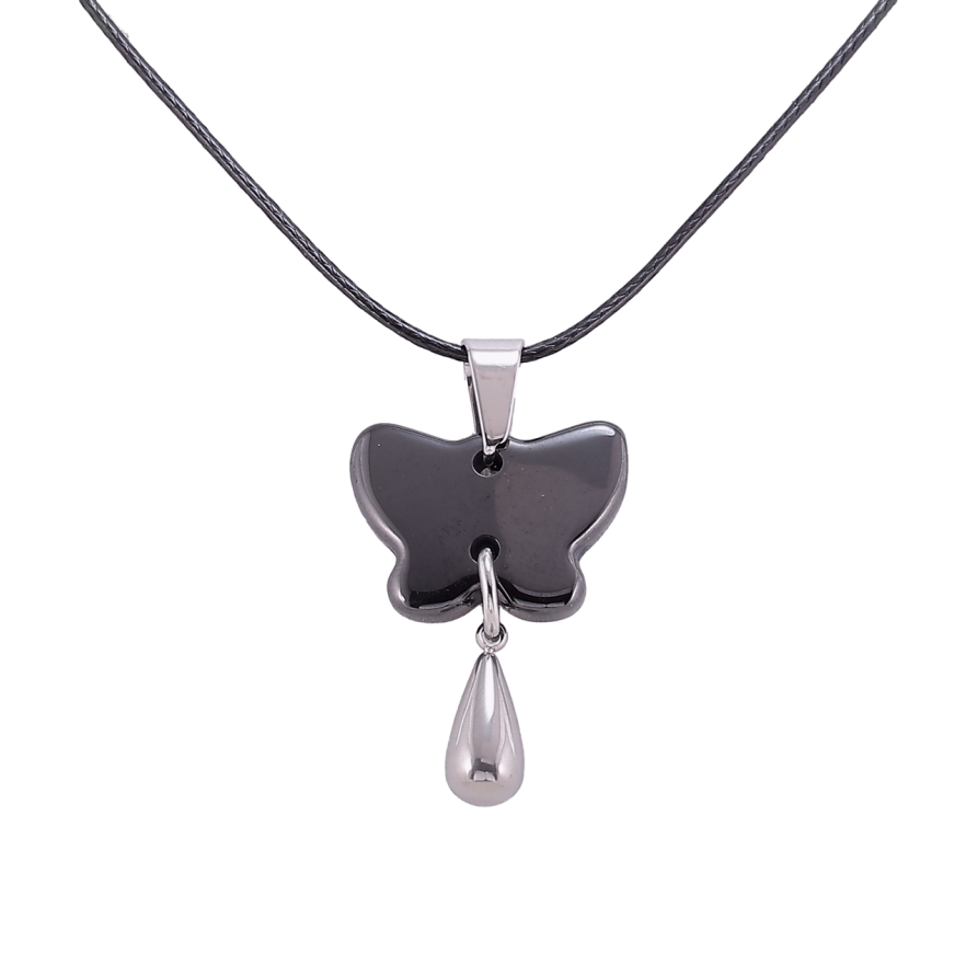 Підвіска на шнурі Xuping ТТМ Stainless Steel колір Родій «Керамічний метелик» довжина 47-52см х 1мм фото №1