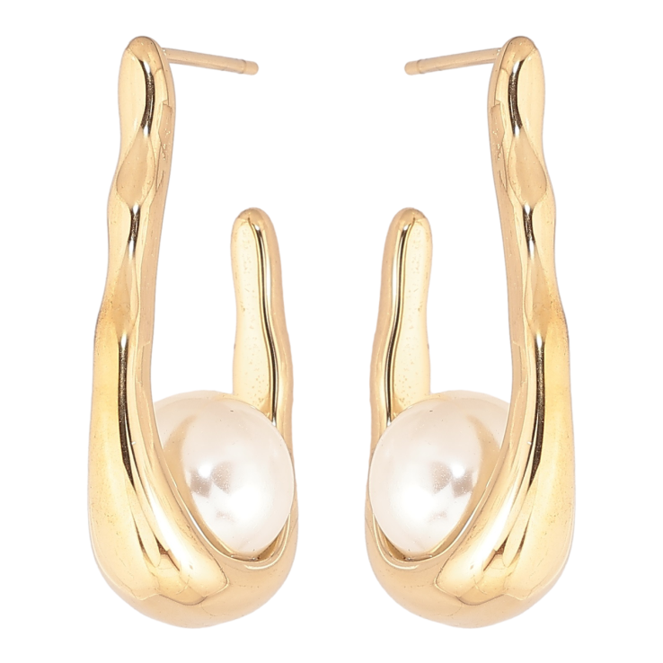 Сережки Xuping TTM Stainless Steel колір 14К пусети «Петельки з перлинами» фото №10