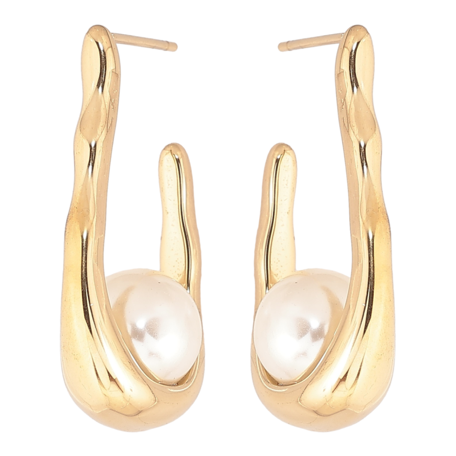 Сережки Xuping TTM Stainless Steel колір 14К пусети «Петельки з перлинами» фото №1