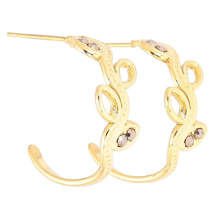 Сережки Xuping TTM Stainless Steel колір 14К пусети «Дуги-гілочки з кристалами» на один бік фото №12