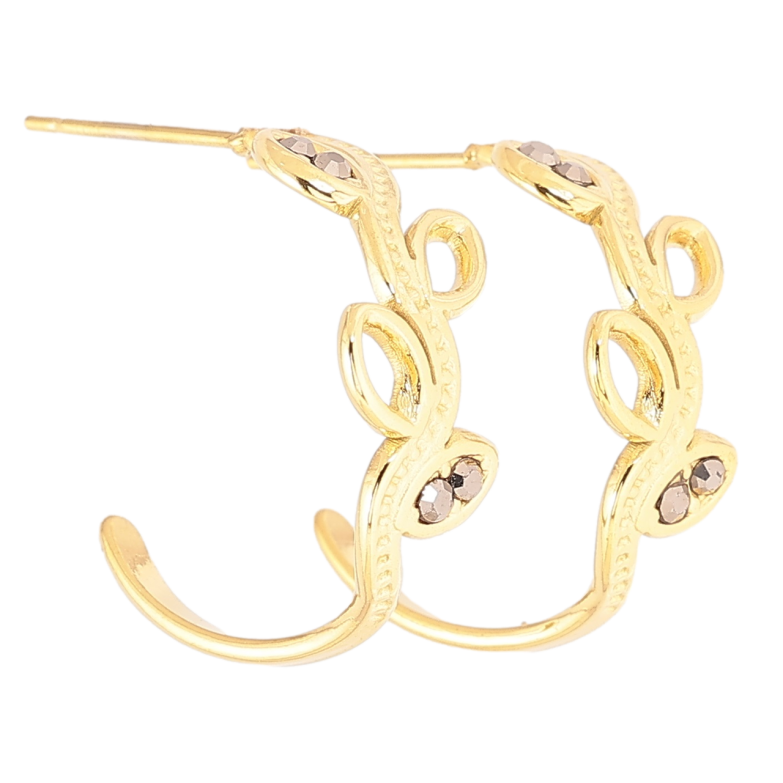 Сережки Xuping TTM Stainless Steel колір 14К пусети «Дуги-гілочки з кристалами» на один бік фото №1