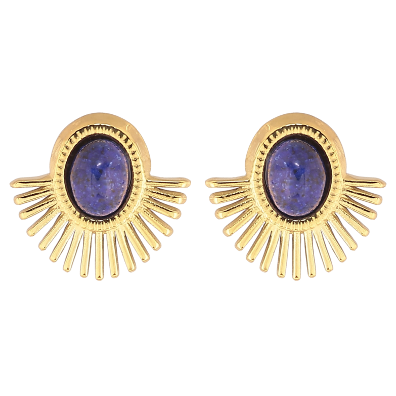 Сережки Xuping TTM Stainless Steel колір 14К пусети «Декоративний візерунок з синіми кристалами» фото №1