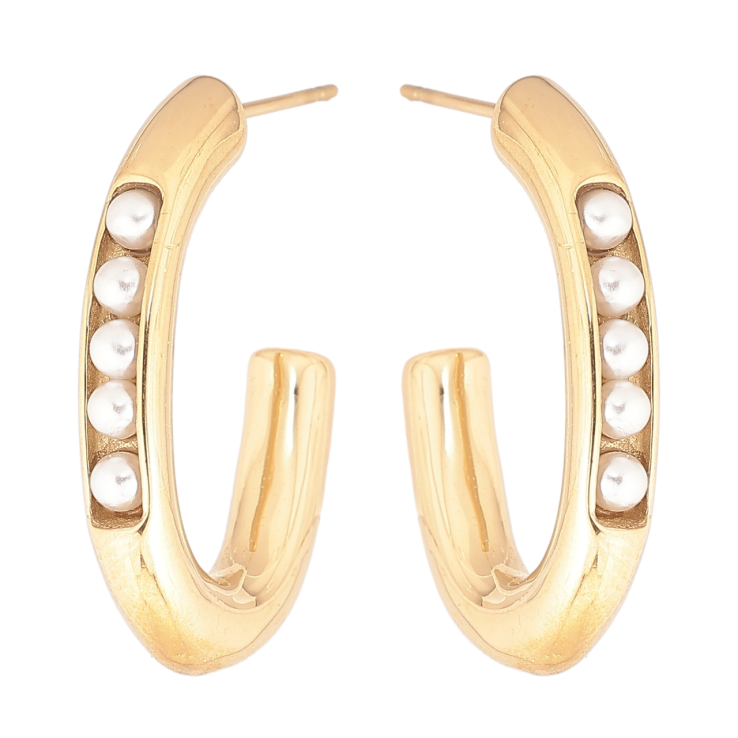 Сережки Xuping TTM Stainless Steel колір 14К пусети «Дуги з перлинами» фото №13