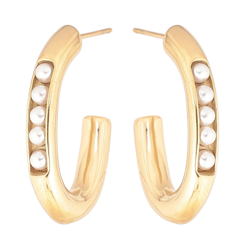 Сережки Xuping TTM Stainless Steel колір 14К пусети «Дуги з перлинами» фото №1