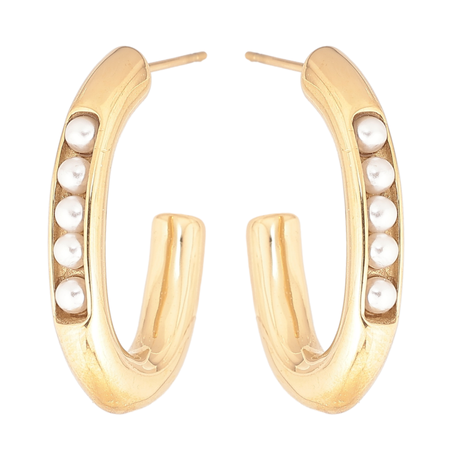 Сережки Xuping TTM Stainless Steel колір 14К пусети «Дуги з перлинами» фото №1