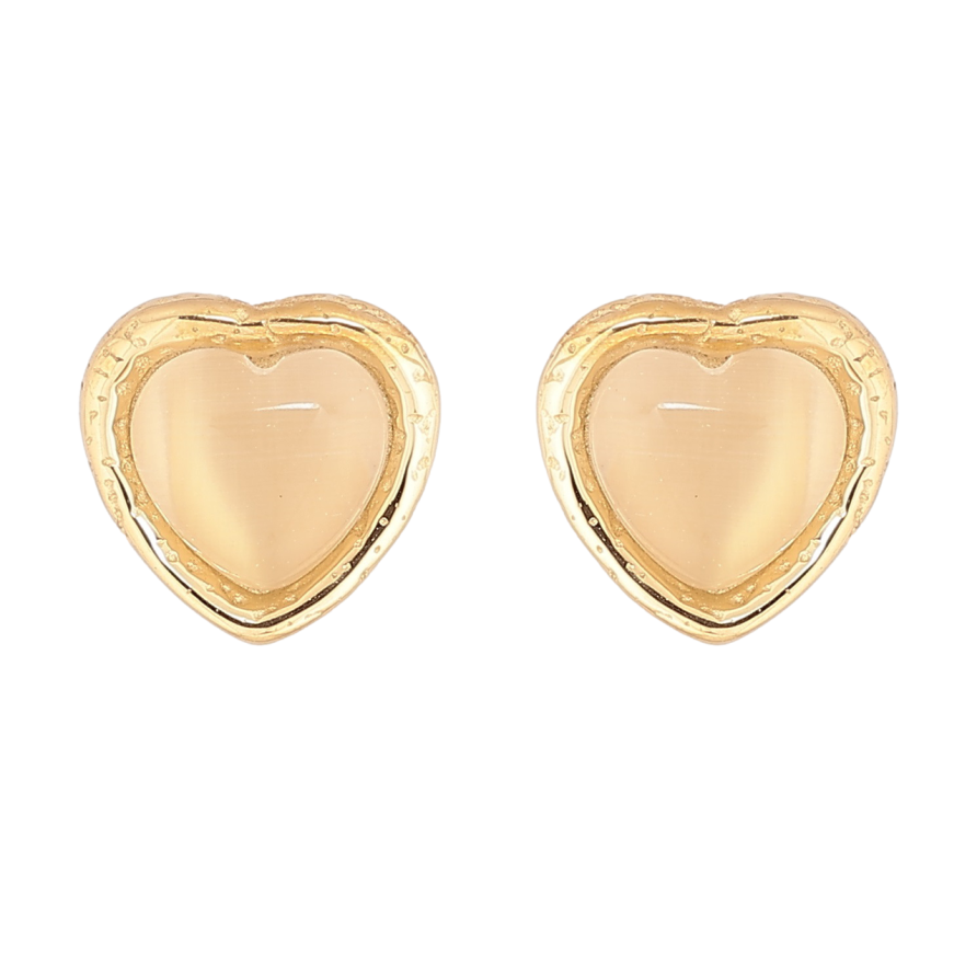 Сережки Xuping TTM Stainless Steel колір 14К пусети «Сердечка з «Котячим оком» фото №1