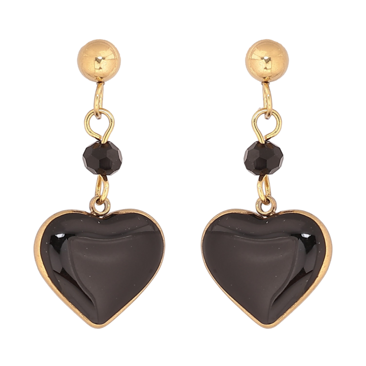 Сережки Xuping TTM Stainless Steel колір 14К пусети «Сердечка з чорною емаллю» фото №24