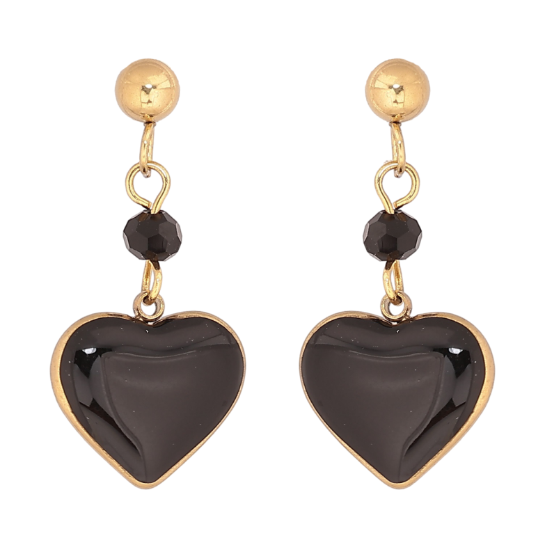 Сережки Xuping TTM Stainless Steel колір 14К пусети «Сердечка з чорною емаллю» фото №1