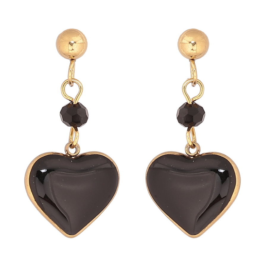 Сережки Xuping TTM Stainless Steel колір 14К пусети «Сердечка з чорною емаллю» фото №1