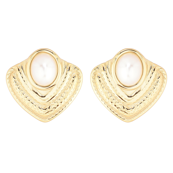 Сережки Xuping TTM Stainless Steel колір 14К пусети «Декоративний візерунок з перловими вставками» фото №8