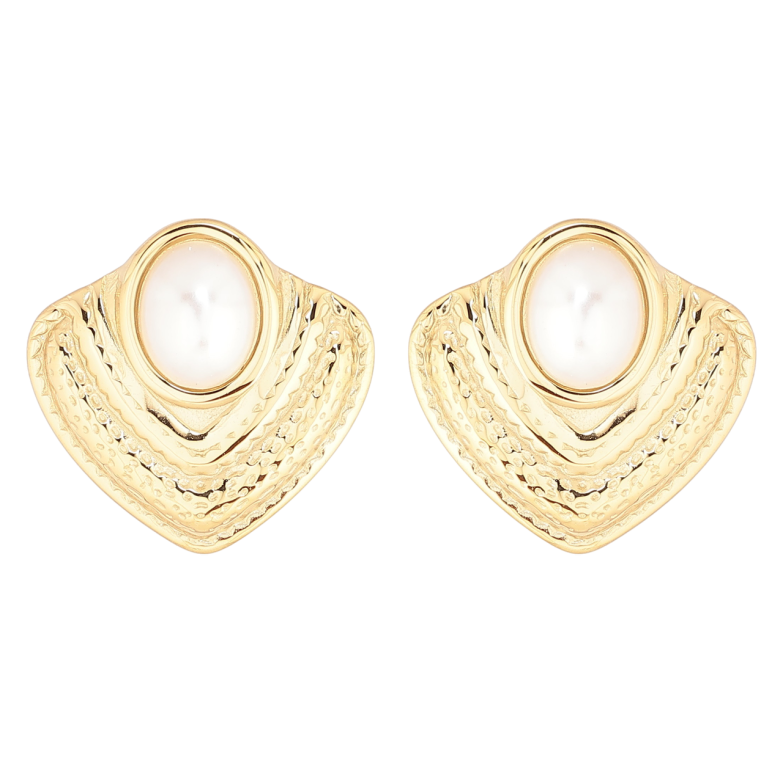 Серьги Xuping TTM Stainless Steel цвет 14К пусеты Декоративный узор с жемчужными вставками фото №1