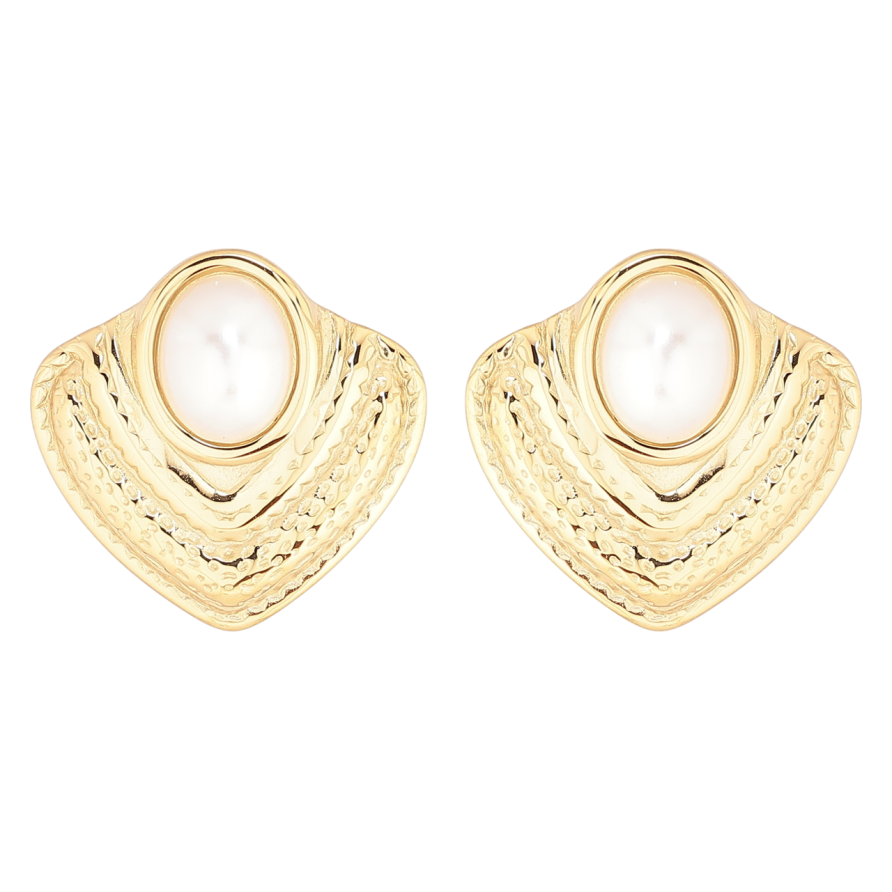 Сережки Xuping TTM Stainless Steel колір 14К пусети «Декоративний візерунок з перловими вставками» фото №1