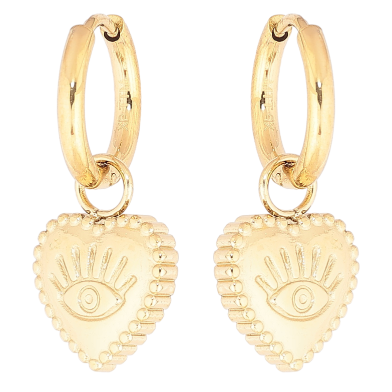 Серьги Xuping TTM Stainless Steel цвет 14К подвески на колечках Сердечки 2 в 1 фото №1