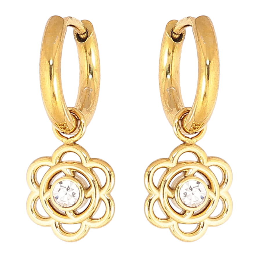 Сережки Xuping TTM Stainless Steel колір 14К підвіски на колечках «Квіточки» 2 в 1 фото №1