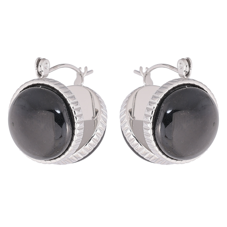 Сережки Xuping TTM Stainless Steel колір Родій замок-шпилька «Кола з чорними вставками» фото №1