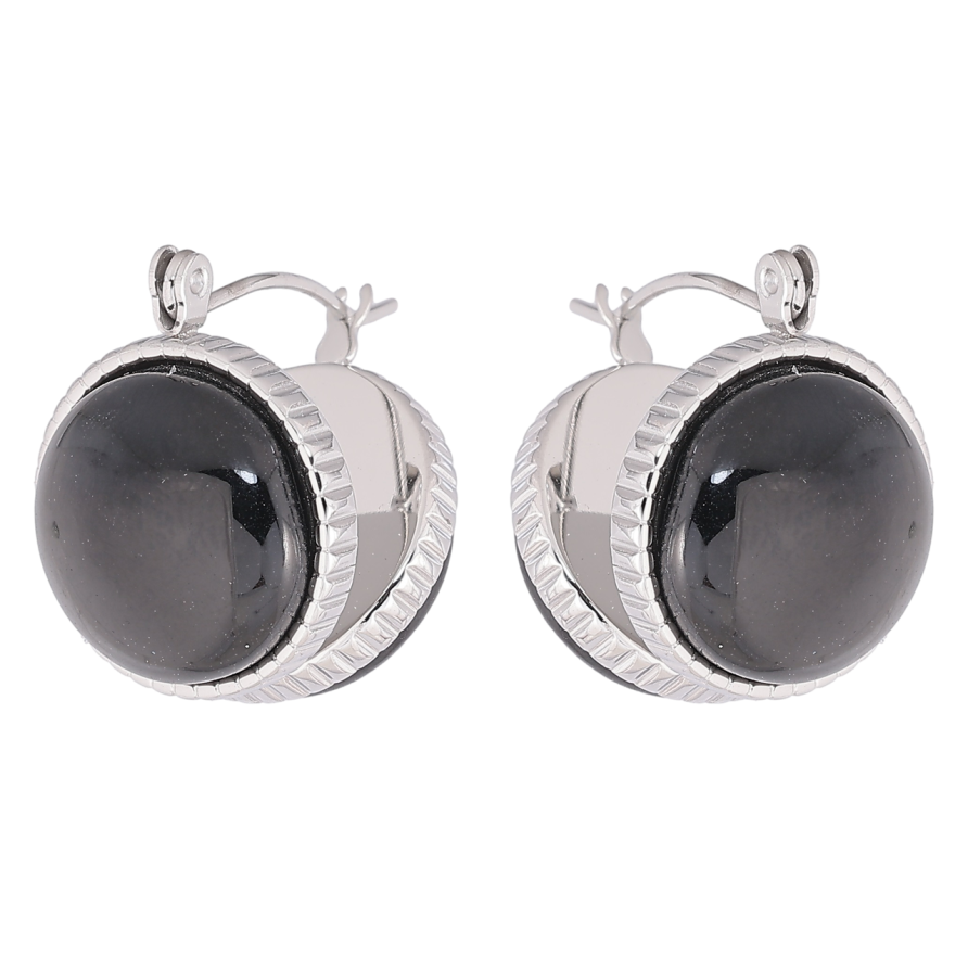 Сережки Xuping TTM Stainless Steel колір Родій замок-шпилька «Кола з чорними вставками» фото №1