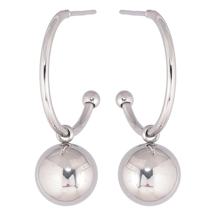 Сережки Xuping TTM Stainless Steel колір Родій пусети «Дуги з підвісками кульки» ø 10мм, 2 в 1 фото №3