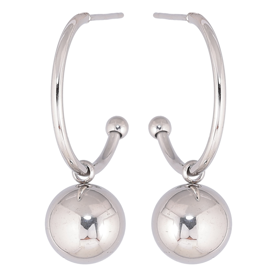 Сережки Xuping TTM Stainless Steel колір Родій пусети «Дуги з підвісками кульки» ø 10мм, 2 в 1 фото №1