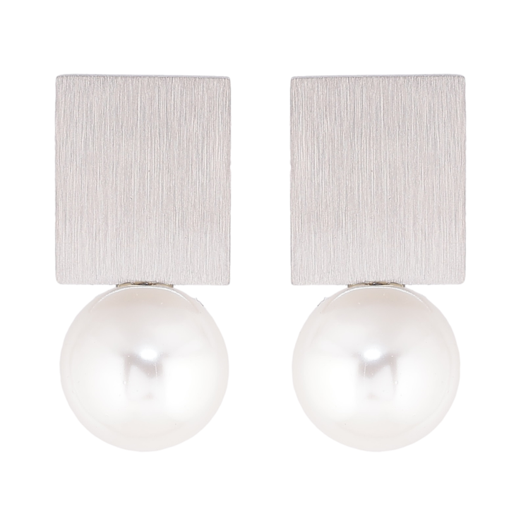 Сережки Xuping TTM Stainless Steel колір Родій пусети «Прямокутники з перлинами» фото №24