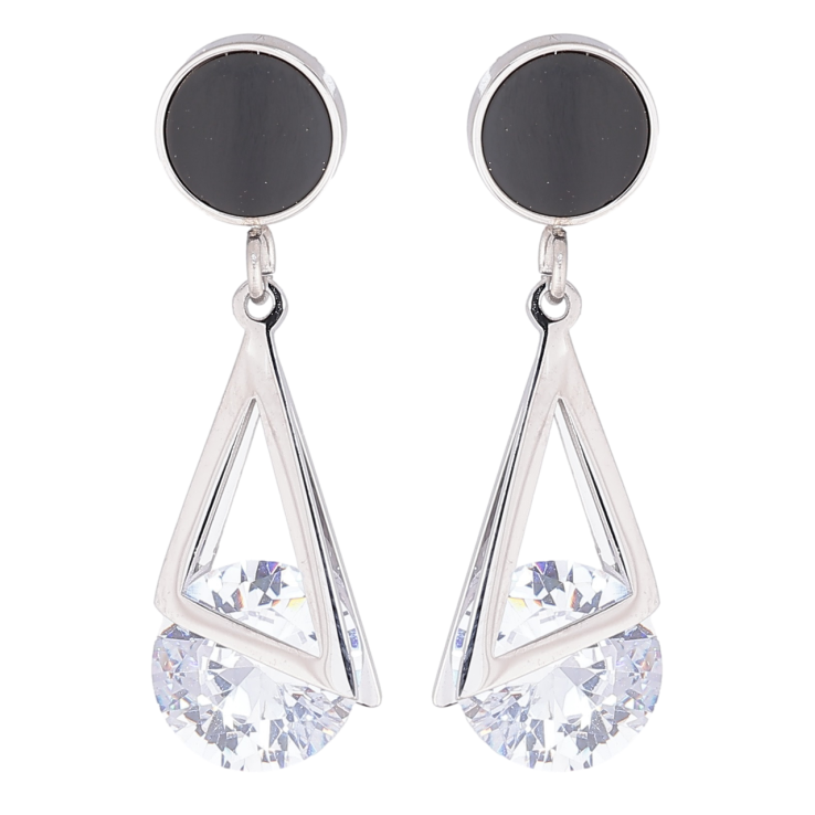 Сережки Xuping TTM Stainless Steel колір Родій пусети «Кришталеві підвіски з чорними колами» фото №4