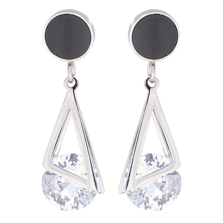 Сережки Xuping TTM Stainless Steel колір Родій пусети «Кришталеві підвіски з чорними колами» фото №1