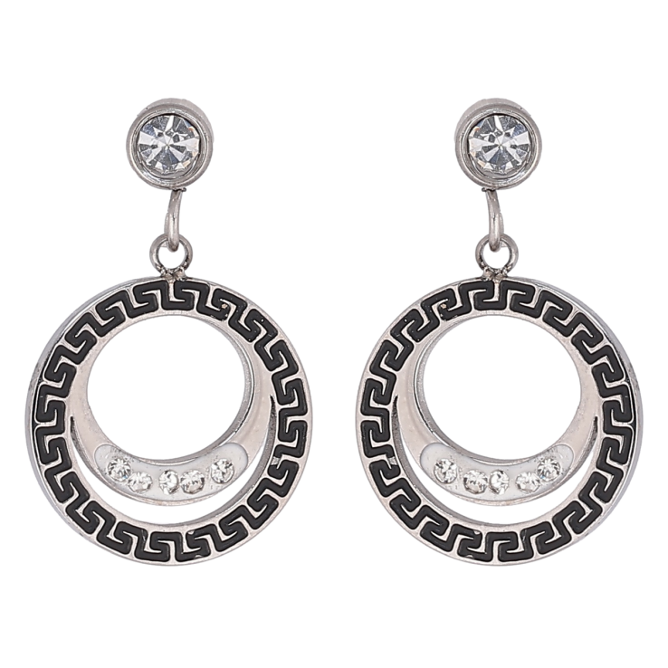 Сережки Xuping TTM Stainless Steel колір Родій пусети «Круглі підвіски з грецьким візерунком» фото №9