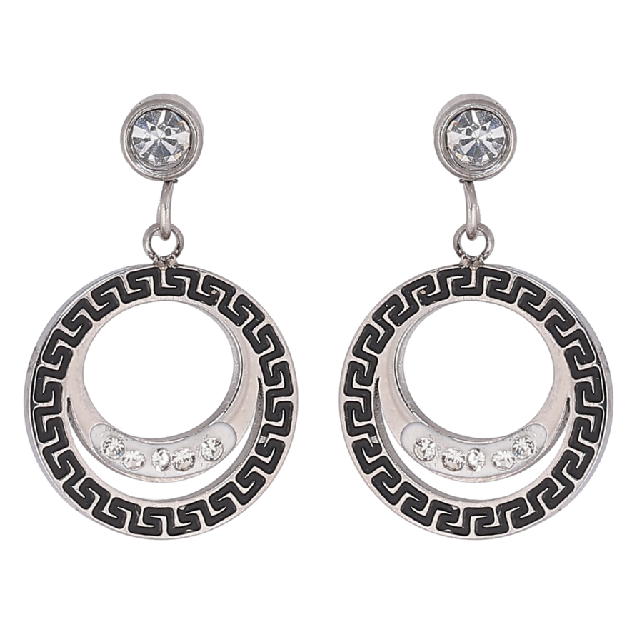 Сережки Xuping TTM Stainless Steel колір Родій пусети «Круглі підвіски з грецьким візерунком» фото №1