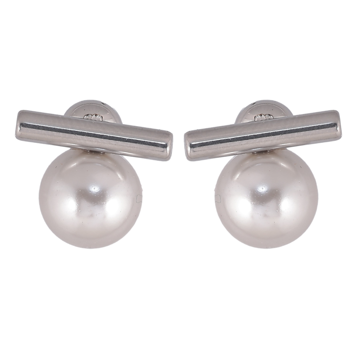 Серьги Xuping TTM Stainless Steel цвет Родий пусеты Узор с серыми жемчужинами фото №25