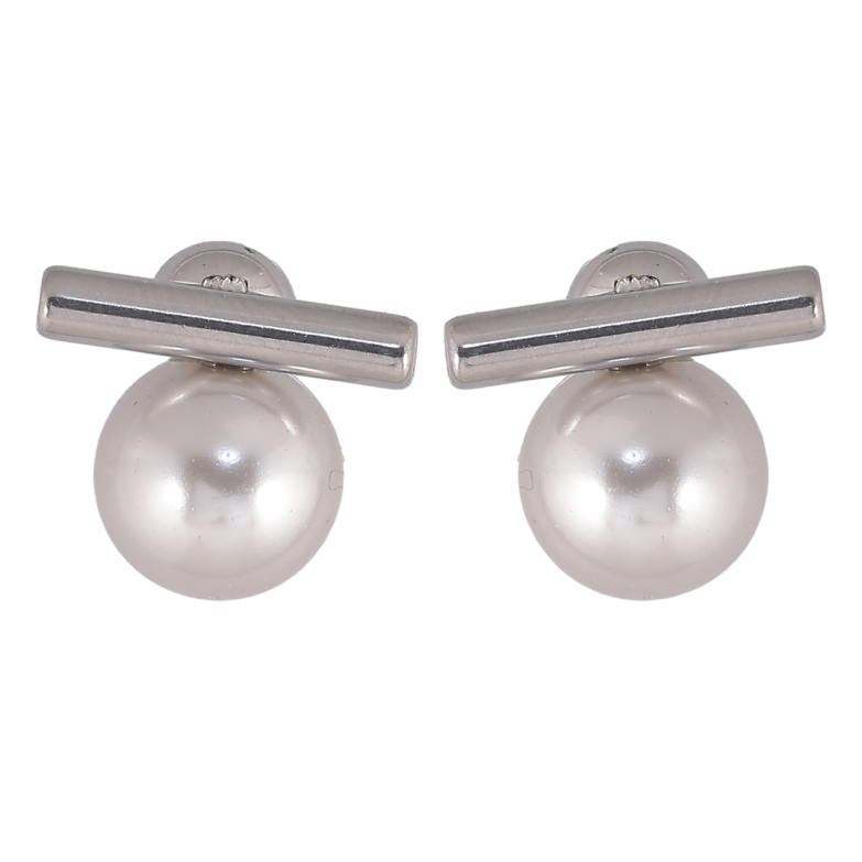 Сережки Xuping TTM Stainless Steel колір Родій пусети «Візерунок з сірими перлинами» фото №3