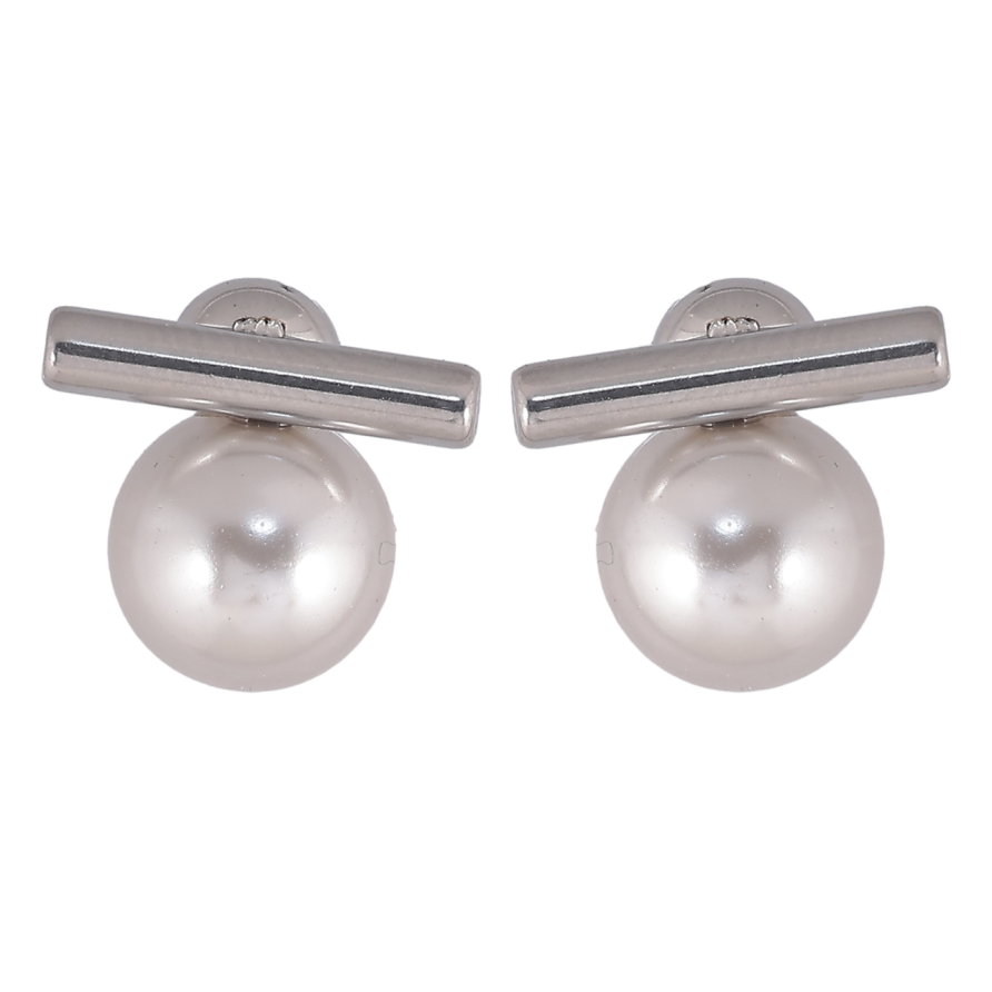 Серьги Xuping TTM Stainless Steel цвет Родий пусеты Узор с серыми жемчужинами фото №1