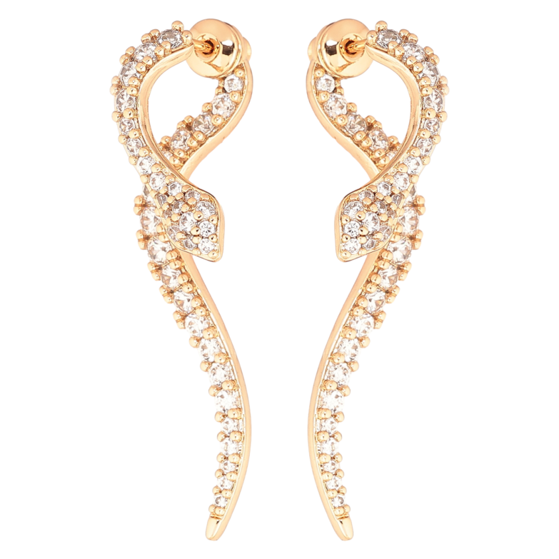 Сережки Xuping Позолота 18K пусети-джекети «Змії з інкрустацією кристалами» фото №1