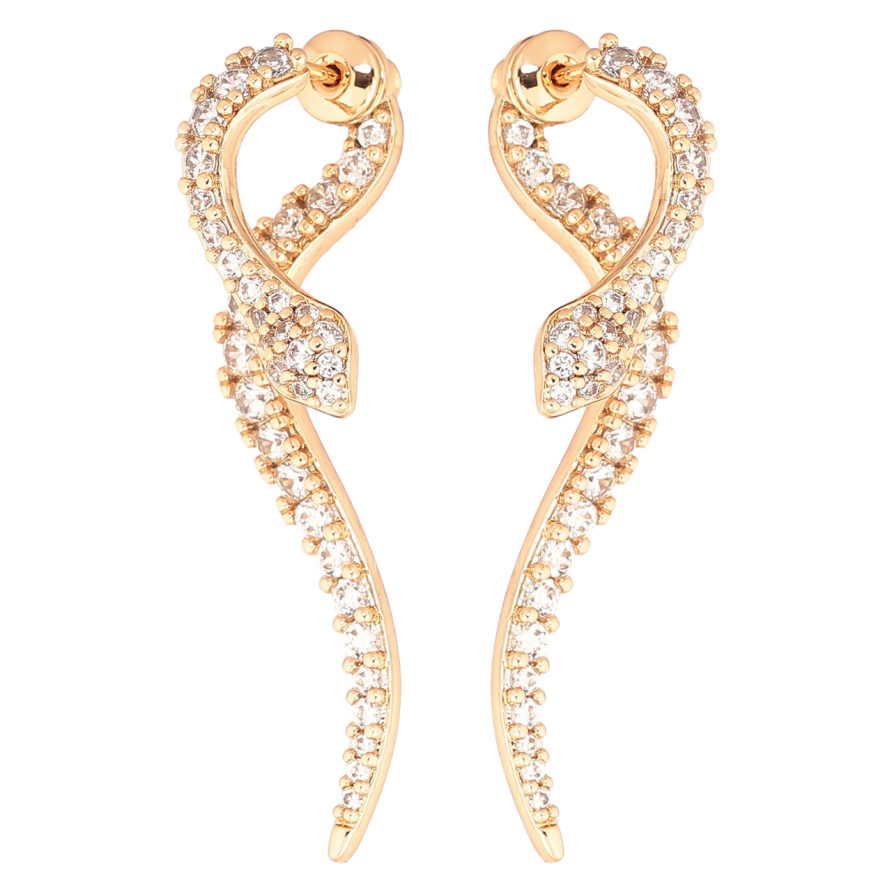 Серьги Xuping Позолота 18K пусеты-джекеты Змеи с инкрустацией кристаллами фото №1