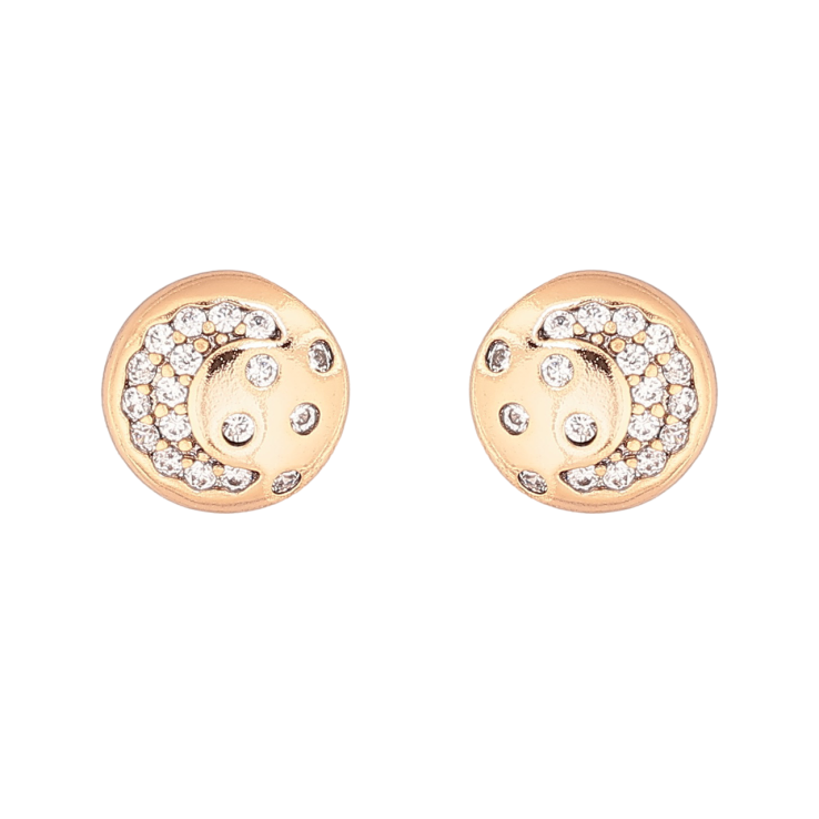 Серьги Xuping Позолота 18K пусеты Круги с узором кристаллами ø 8мм фото №4