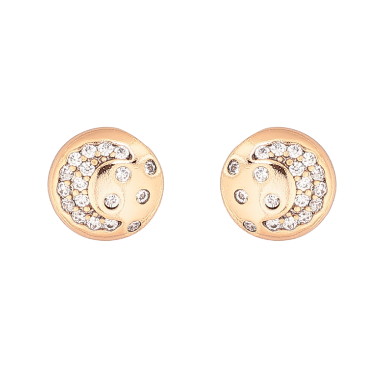 Серьги Xuping Позолота 18K пусеты Круги с узором кристаллами ø 8мм фото №5