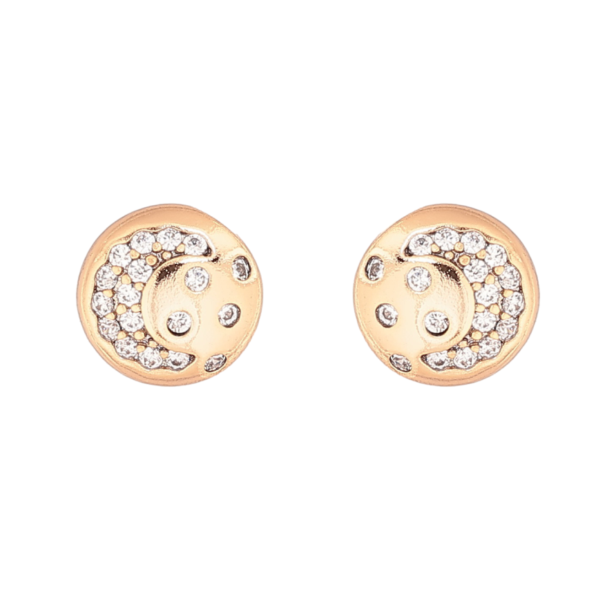 Серьги Xuping Позолота 18K пусеты Круги с узором кристаллами ø 8мм фото №1