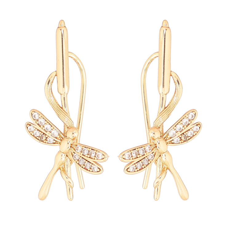 Серьги Xuping Позолота 18K клаймберы Камыш со стрекозой фото №24