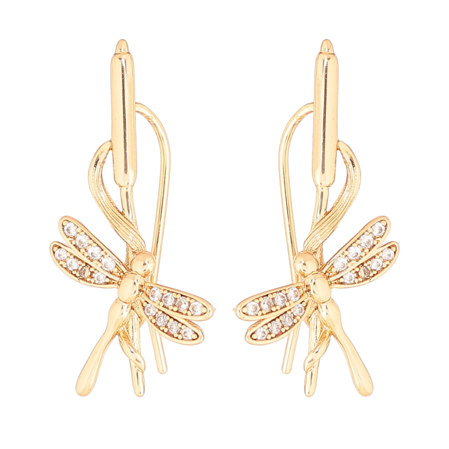 Серьги Xuping Позолота 18K клаймберы Камыш со стрекозой фото №1
