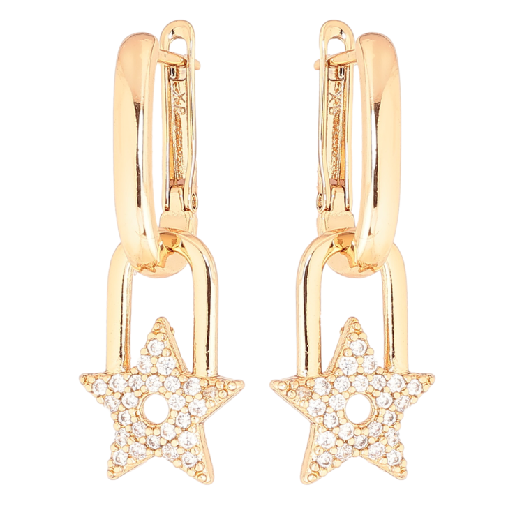 Серьги Xuping Позолота 18K английский замок Звездные подвески с кристаллами 2 в 1 фото №4 Серьги Xuping Позолота 18K английский замок Звездные подвески с кристаллами 2 в 1 фото №4