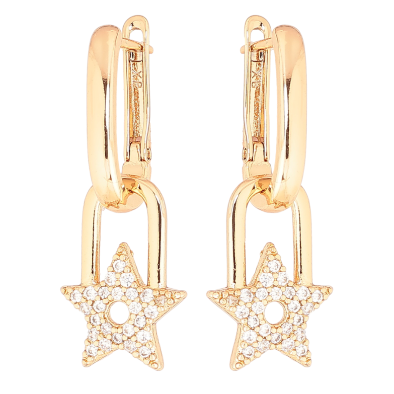 Сережки Xuping Позолота 18K англійський замок Зоряні підвіски з кристалами 2 в 1 фото №1