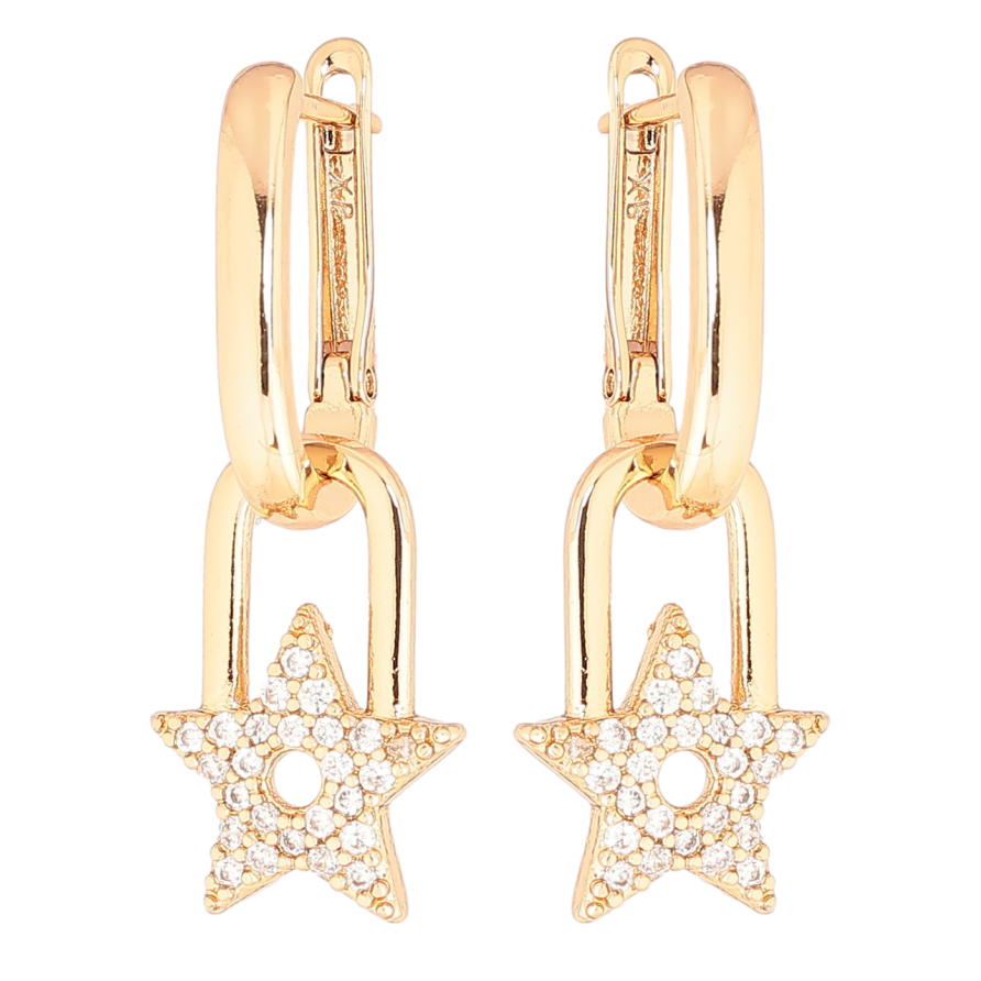 Сережки Xuping Позолота 18K англійський замок Зоряні підвіски з кристалами 2 в 1 фото №1