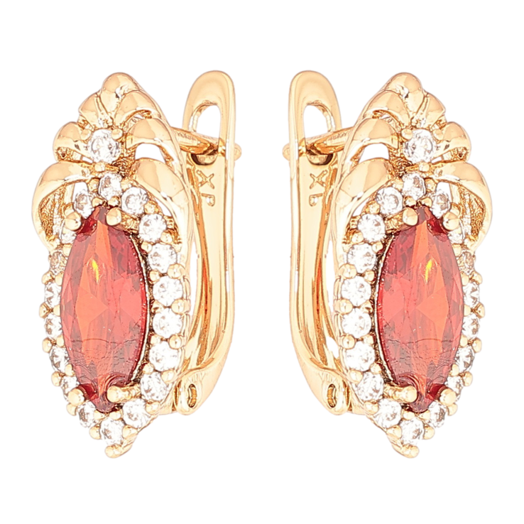 Сережки Xuping Позолота 18K англійський замок Візерунок з червоними кристалами фото №9