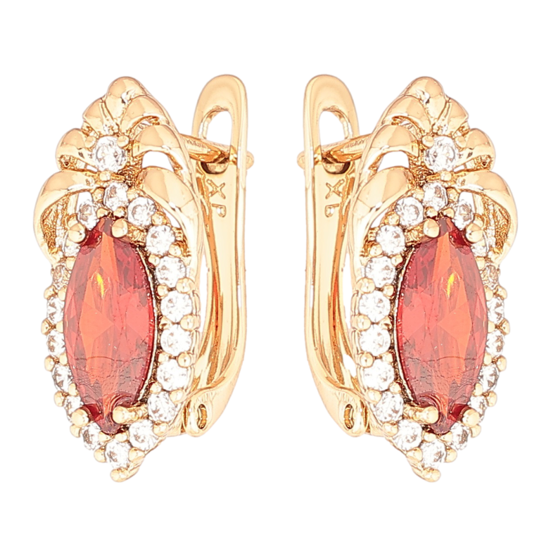 Серьги Xuping Позолота 18K английский замок Узор с красными кристаллами фото №3