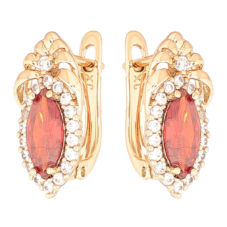 Сережки Xuping Позолота 18K англійський замок Візерунок з червоними кристалами фото №1