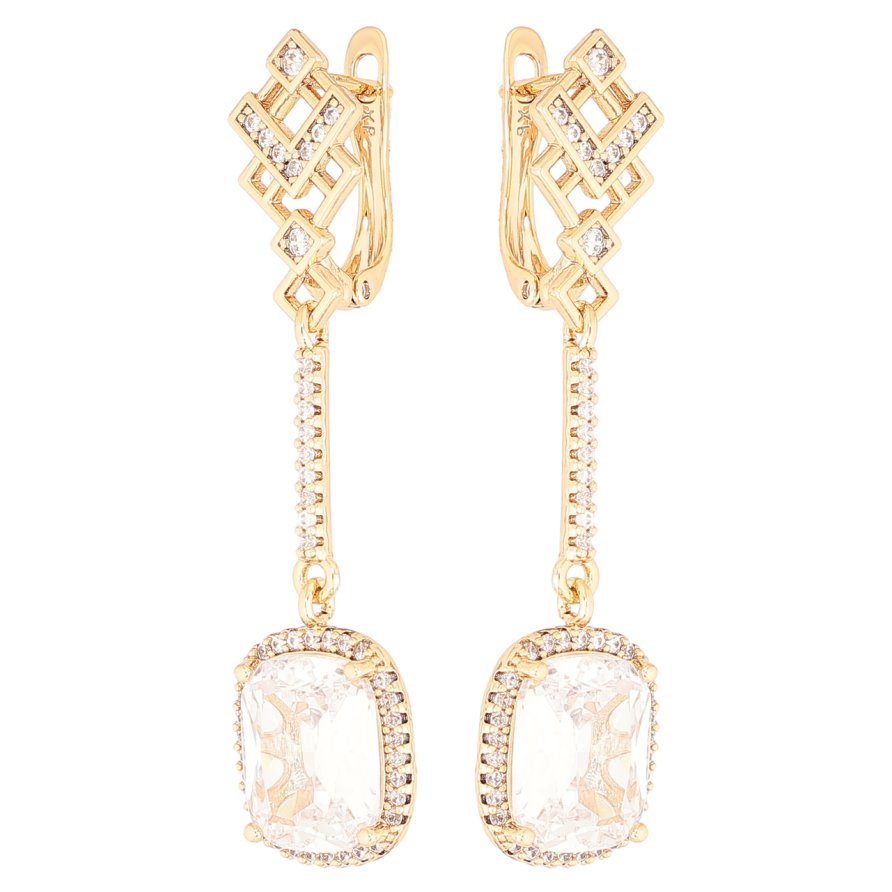 Сережки Xuping Позолота 18K англійський замок Кришталеві підвіски фото №1